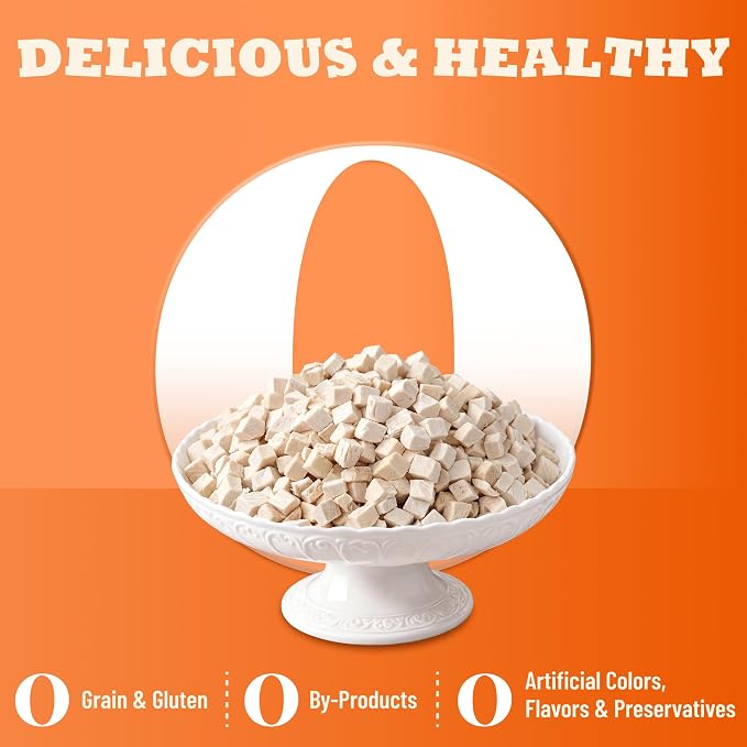 14.1 oz Freeze Dried Chicken Cubes for Dogs & Cats, Single‑Ingredient High‑Protein Grain-Free Treats, Large‑Sized Pet Snack Food Topper and Training Rewards for Multi‑Pet Households