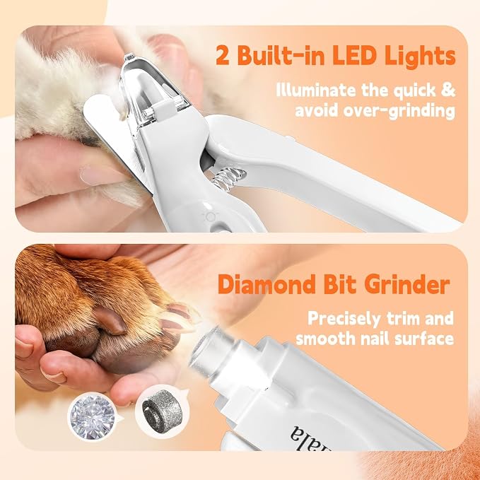 Dog Nail Clippers with Light and Dog Nail Grinder Quiet, Dog Nail Trimmers | 2-in-1 Pet Nail Grinder for Dogs with Guard, Cat Nail Trimmer, Cat Nail Clipper, Dog Nail File, Silent Groom Pro Nail Grinder