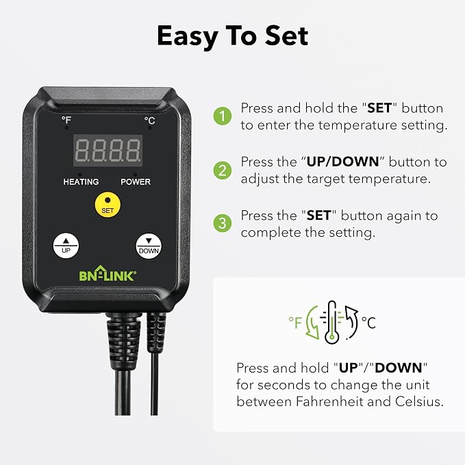 BN-LINK Reptile Thermostat Controller and 2 Pack Heat Mat for Seed Germination, Reptiles and Brewing Breeding Incubation Greenhouse