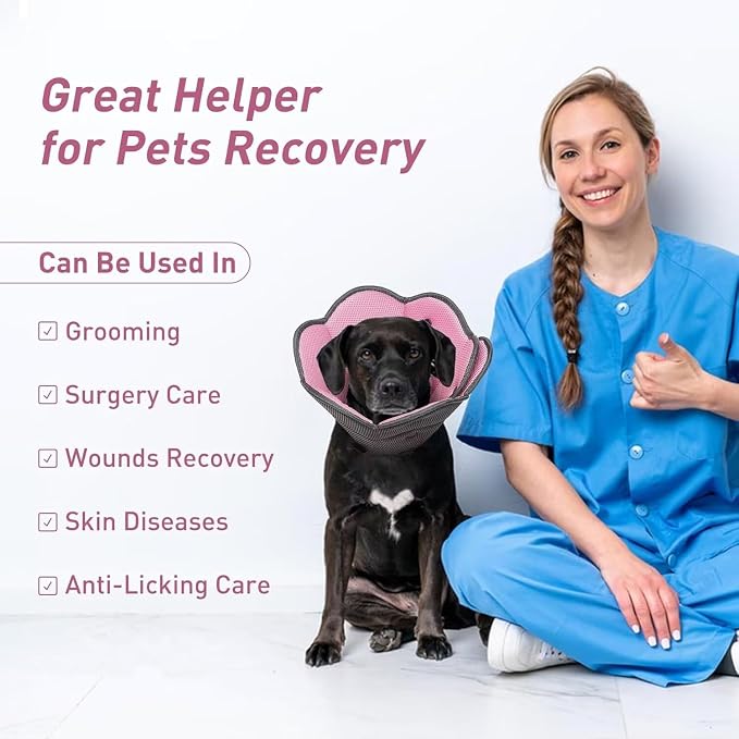 Dog Cone Collar After Surgery,Soft Dog Recovery Collar to Stop Licking Wounds,Adjustable Comfortable Light-Weight Elizabethan Collar for Dogs Anti-Bite Lick Protective Wound,Pink,M