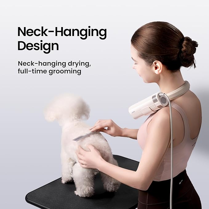JirPet Pet Neck Dryer, Professional Low Noise Dog Dryer for Pet Grooming, 14,800FPM Portable High Velocity Pet Dryer, Hands-Free Dog Blow Dryer with Neck Hanging, Dog Hair Dryer with 3 Speeds & 4 Temp