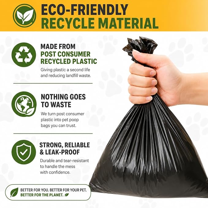 Dog Poop Bags Value Pack (1400 ct.) Extra Thick Strong Doggy Bags Guaranteed Leak-Proof Biodegradable Poop Bags w/Dispenser Eco-friendly Landfill-Degradable Refill Rolls (Black, 70 Rolls, Unscented)