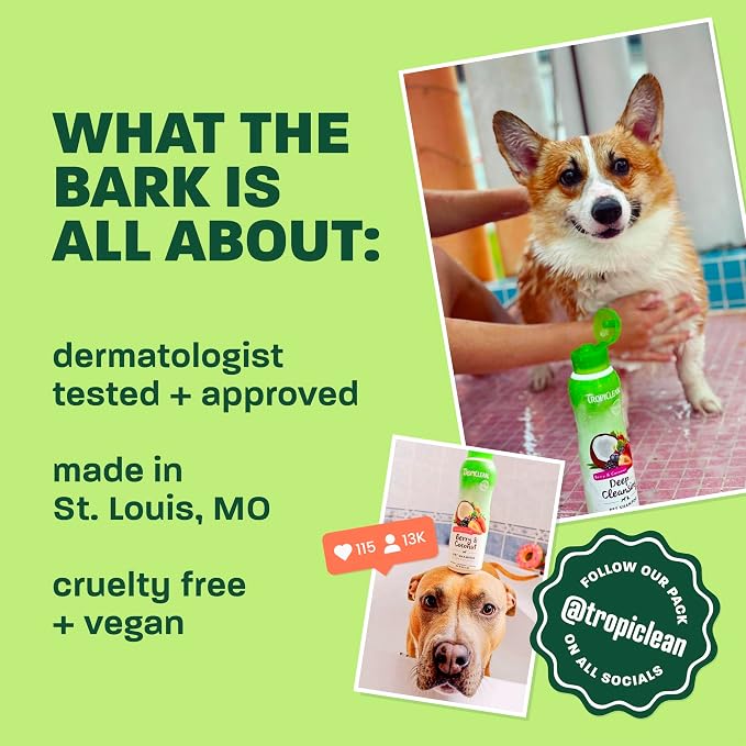 TropiClean 2-in-1 Dog Shampoo and Conditioner, Long Lasting Papaya Scent, Moisturizing Dog Detangler, Puppy & Kitten Safe, Made in the USA, 20oz.