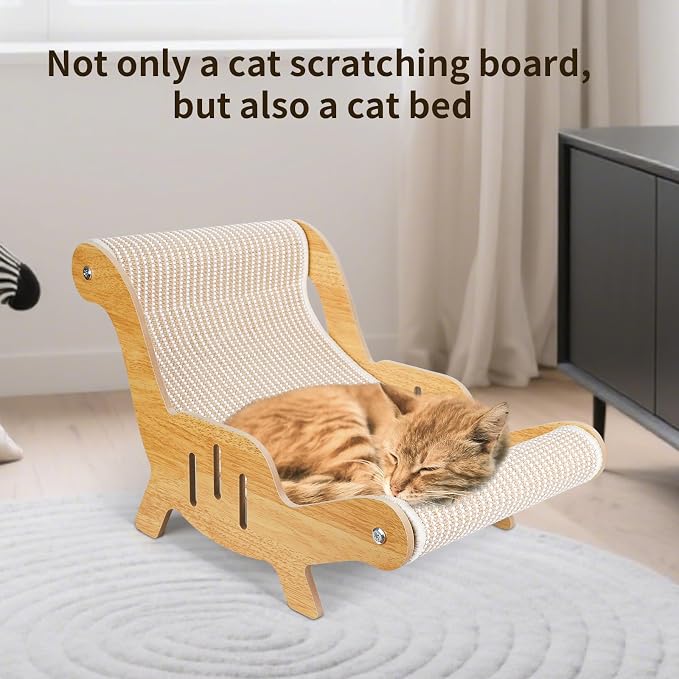 Cat Scratcher，cat Toys for Indoor Cats, Hand-Woven Hemp Rope, no Shedding, cat Bed, Durable and Sturdy, Beautifully Crafted Wood.