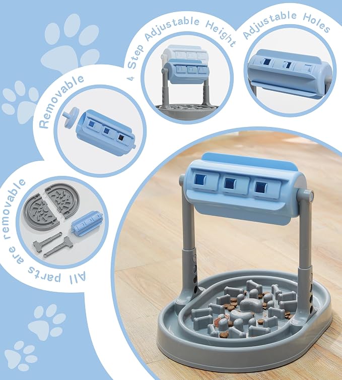 Upgraded Adjustable Slow Feeder Dog Bowl – Interactive Puzzle Food Dispensing Toy for Small/Medium Dogs, Relieves Anxiety and Boredom, Enhances IQ Training