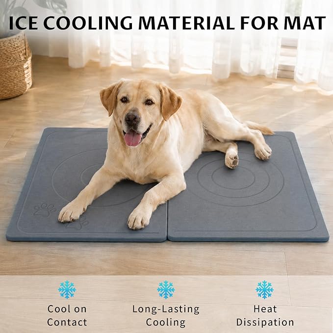 Stone Dog & Cat Food Mat, Bite-Proof Non-Slip Large Diatomaceous Pet Feeding Mat for Puppy Cat, Summer Cooling Quick Drying Dog Cat Water Bowls Mat for Protect Floor (Dark Grey 24" x 16")