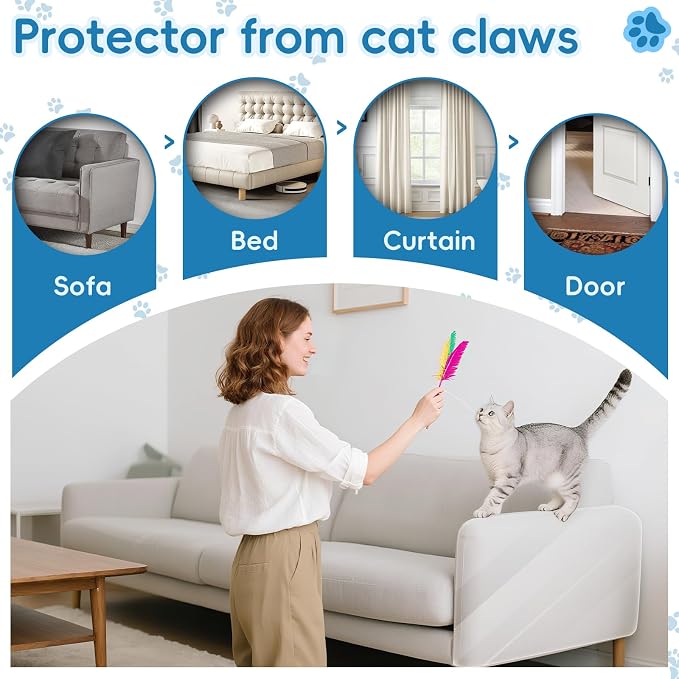 Anti Cat Scratch Furniture Protector,196.8" x 16.9" Couch Shield Against Cat Scratching,Thickened Transparent Self-Adhesive Couch Protector