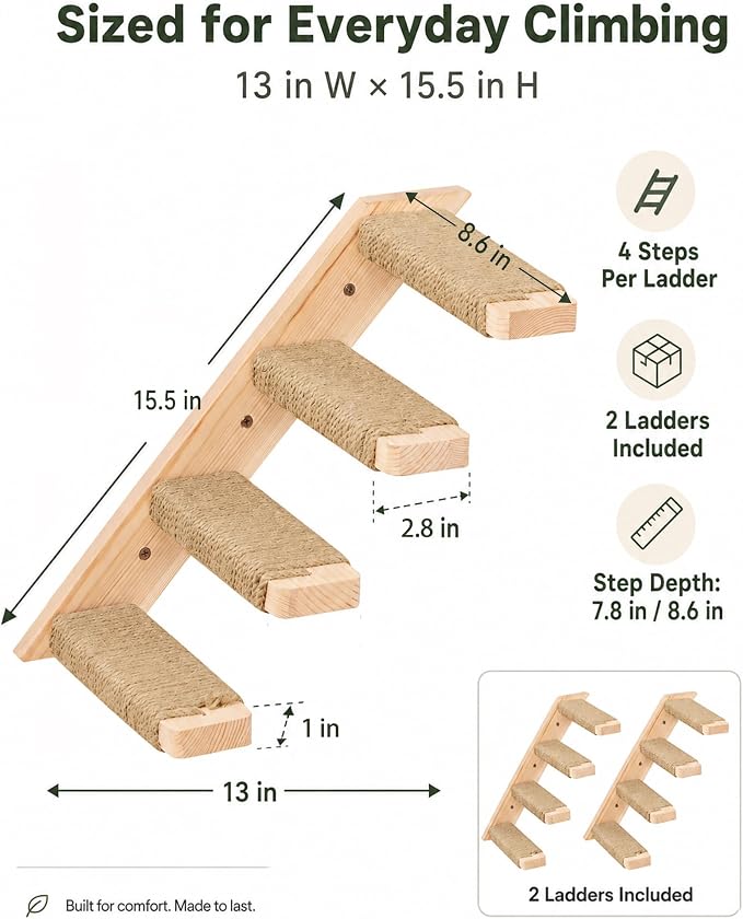 Cat Wall Furniture Set, 2PCS Cat Shelves & 2PCS 4 Steps Wall Shelves Stairs Tower Climbing Scratching Perches for Climbing Sleeping, Playing