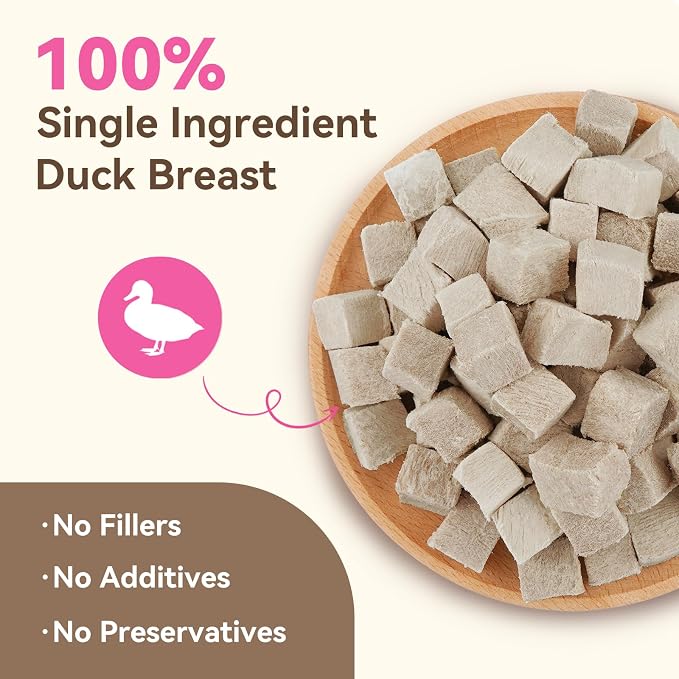 Freeze Dried Cats & Dogs Raw Treats, All Natural Single Ingredient Duck Breast, High Protein Healthy Pet Training Treats or Food Topper, 5.3 oz