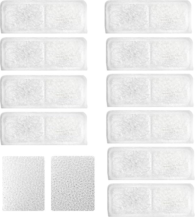 Hicuper Cat Water Fountain Filters,Replacement Filter for 108oz/3.2L Cat Fountain,10 Packs Filters & 2 Sponges Set for Stainless Steel Pet Water Fountain (Model:PET-HS001-US)