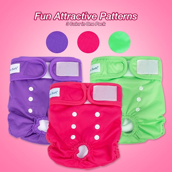 Pet Soft Washable Female Diapers (3 Pack) Female Dog Diapers, Comfort Reusable Doggy Diapers for Girl Dog in Period Heat (Classy, XL)