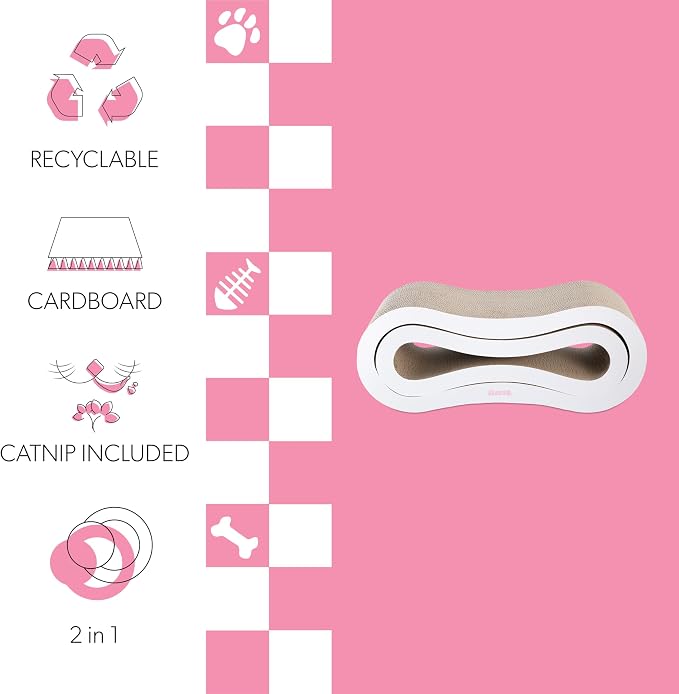 CSR1014B Suvi 26" Modern Cardboard Infinity 2-in-1 Lounge Bed Cat Scratcher with Catnip, Cloud