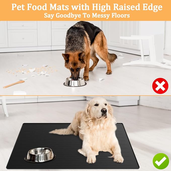 32"x24" Large Silicone Pet Feeding Mat, Waterproof Non-Slip Dog and Cat Bowl Mat for Food & Water, Durable Floor Protector to Prevent Spills, Easy to Clean, Light Gray