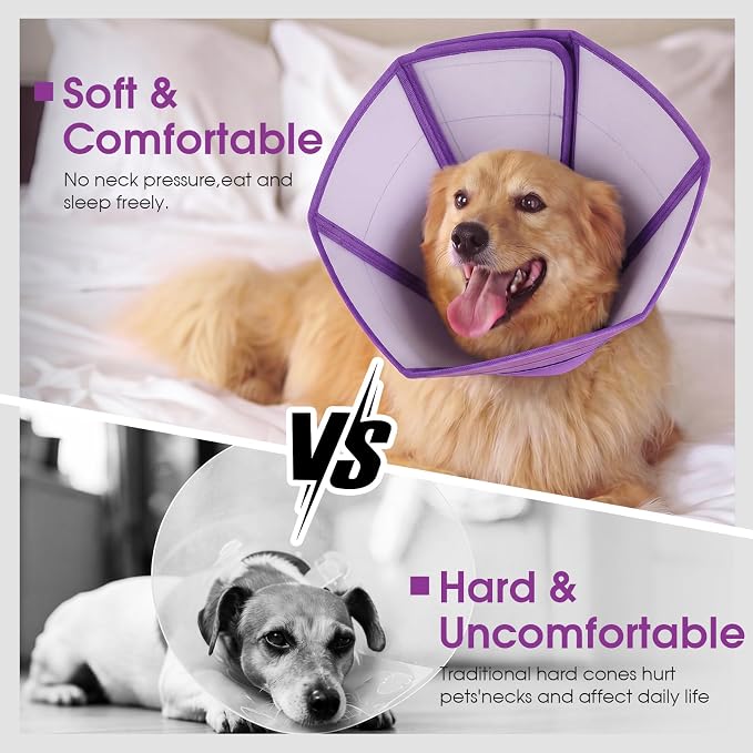 Allroaring Soft Dog Cone Collar Post Surgery Recovery,Waterproof Dogs Elizabethan Collar for Spay & Neuter Cones of Shame with Comfy Neck Padded Adjustable Cone to Stop Licking for Large Dog L Purple