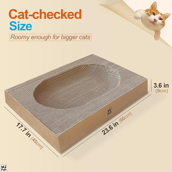 Large Cat Scratcher Bed with Oval Curved Nesting Design, Sink-Inspired Shape, Rectangular Edges for Easy Cleaning, Corrugated Cardboard with Kraft Paper, for Indoor Cats