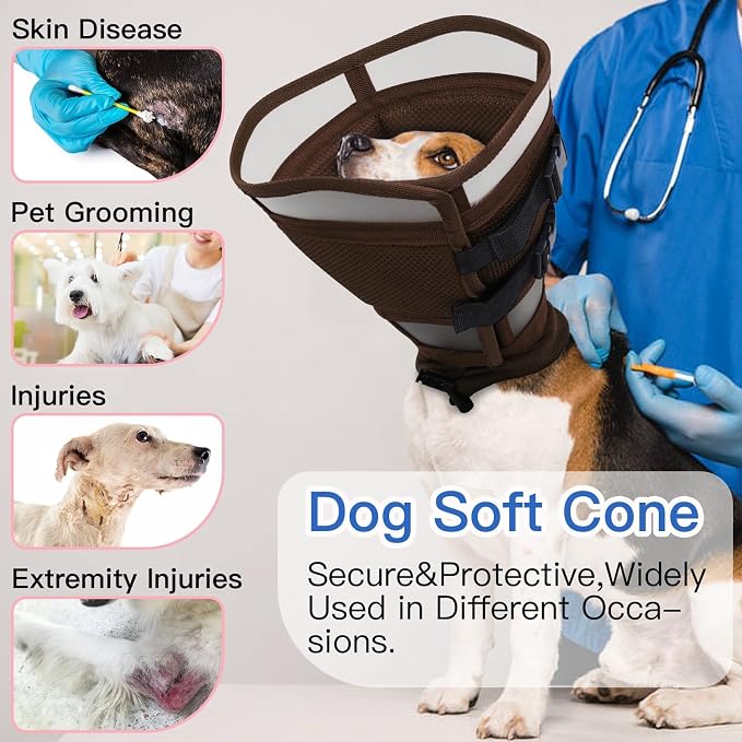 Dog Recovery Collars & Cones, Medium Dog Collar, Brown, L | Adjustable Dog Soft Cone, Stop Licking Wounds After Surgery & Skin Disease, Lightweight, Comfortable Elizabethan Collar