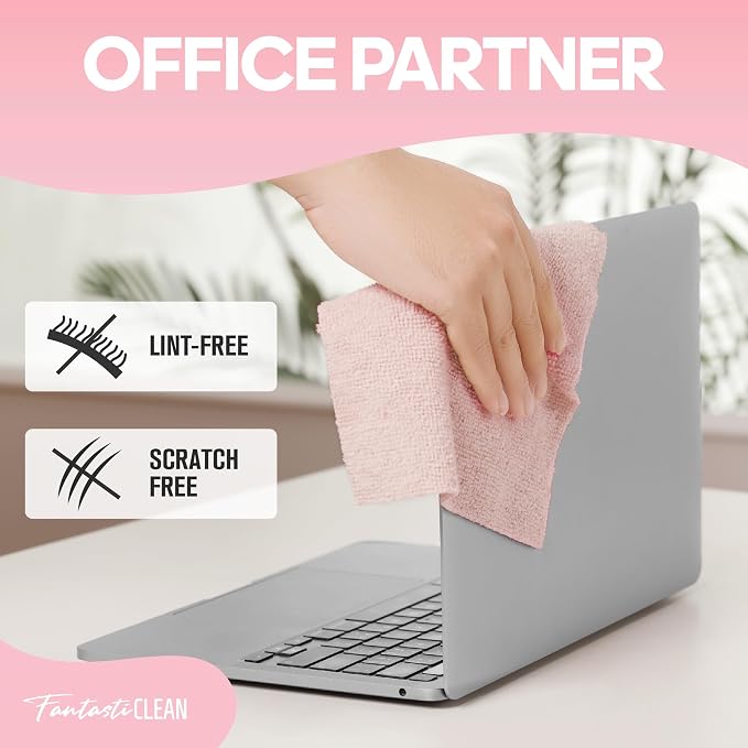 Fantasticlean Microfiber Cleaning Cloth Roll -60 Pack, Tear Away Paperless Towels, 8" x 8", Reusable Washable Rags, for House Kitchen, Pet, Office, Indoor Outdoor, Compact and Portable (Pink)