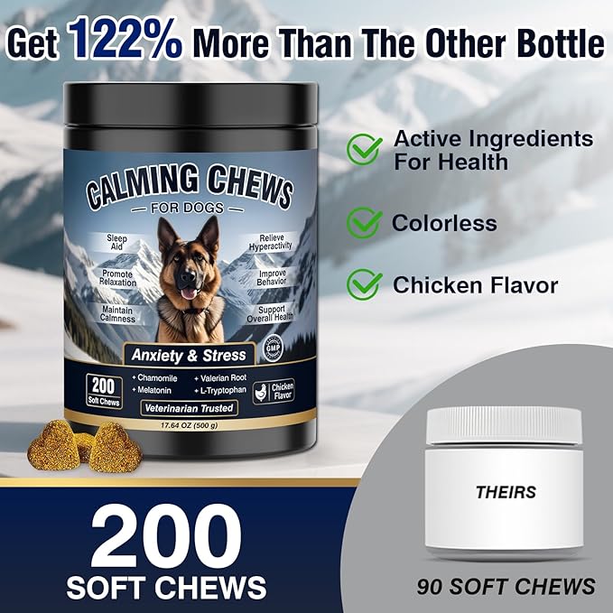 Dog Calming Chews 200ct Calming Chews for Dogs - Anxiety and Stress Relief Melatonin Treats Sleep Aid Bites for Small/Medium/Large Dogs Calm Dog Separation, Fireworks,Thunder, Barking,Chewing