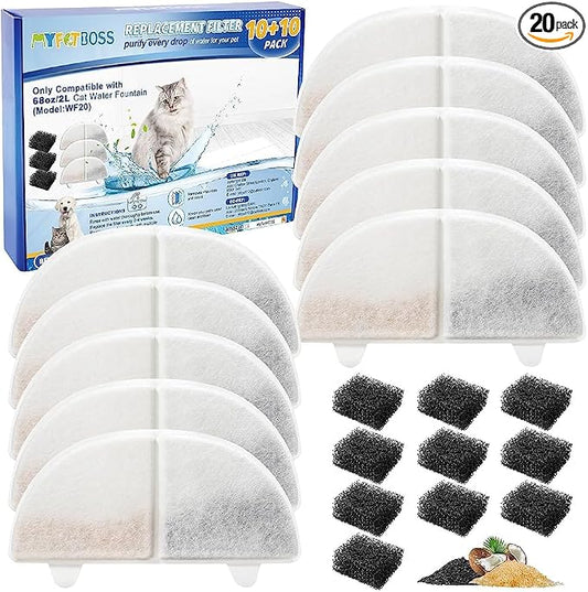 20 Pack Cat Water Fountain Filter Replacement Compatible with Homerunpet Pet Fountain Filters Replacement for Wireless Pumps Pet Fountain WF20/CF20