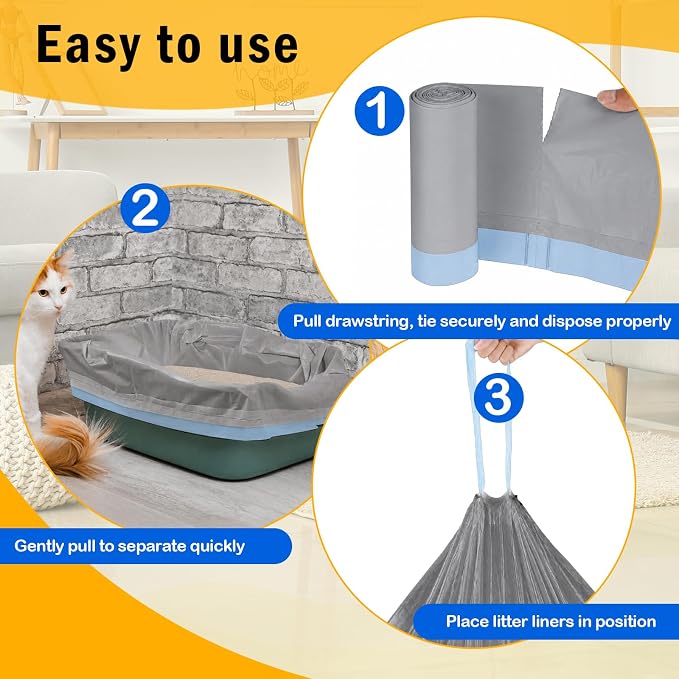 160 Count Drawstring Cat Litter Box Liners, Durable Cat Litter Bags Compatible with NeakasaM1 & CATLINK Open-X & Petpivot 11/12 Self-Cleaning Litter Box, 27"x13"