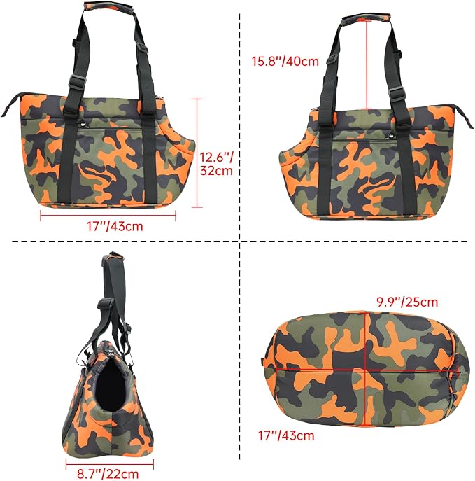 10mm Padded Tote Bag Carrier for Dog Cat Below 15.5lb/7kg-Camouflage Orange