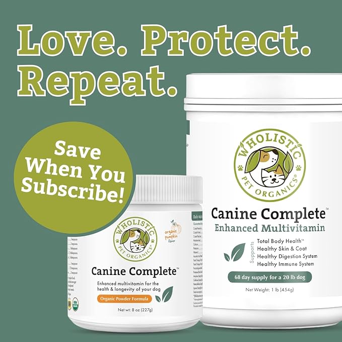 Wholistic Pet Organics Canine Complete - Dog Multivitamin Powder - 4 Lb - Daily Dog Vitamins and Supplements for Homemade Food - Immune System, Skin, Coat & Overall Health - All Breeds - 180 Scoops