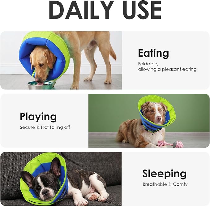 AOFITEE Dog Cone Collar, Adjustable Dog Cones Alternative for Large Dogs After Surgery with Buckle, Pet Cone for Dogs to Stop Licking, Neuter Elizabethan Cones for Wound Healing(Bluegreen,X-Large)