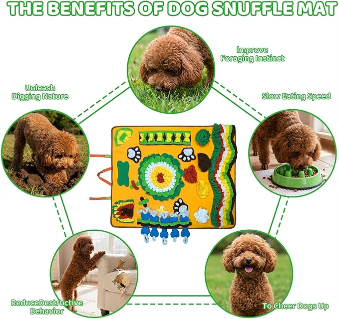 Snuffle Mat for Dogs Breed - Interactive Dog Toys for Boredom - Sniff mat - Mental Stimulation - Enrichment Toys- Slow Feed- Washable & Foldable (Yellow, X Large)