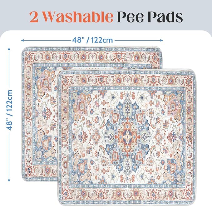 Washable Pee Pads for Dogs 2 Pack Reusable Puppy Training Pads 48"x48" Super Absorbent Waterproof Dog Training Pads, Non-Slip Potty Pads Whelping Pads Litter Mat Pet Supplies - Orange/Mix