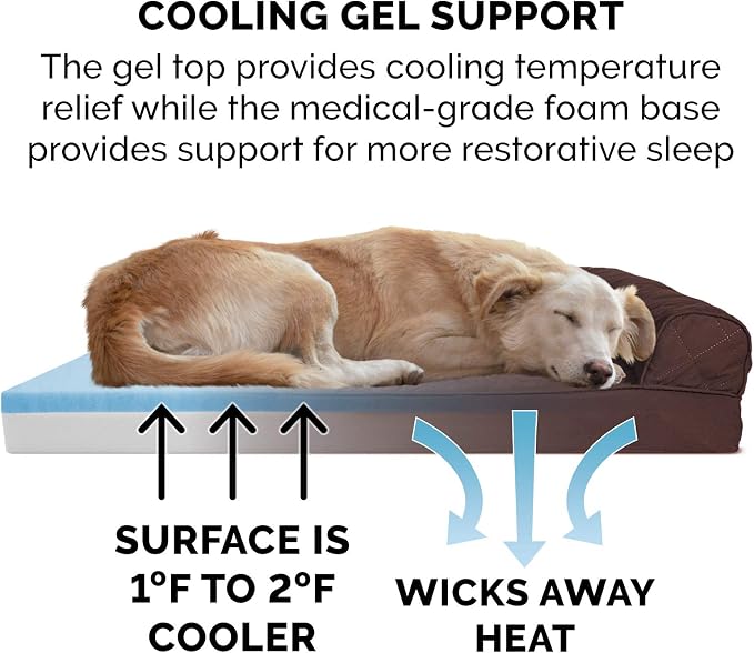 FurHaven Supportive Cooling Memory Foam Sofa Dog Bed with Washable & Removable Cover - Quilted - Coffee, Dogs Up to 125 lbs - Jumbo Plus XXL