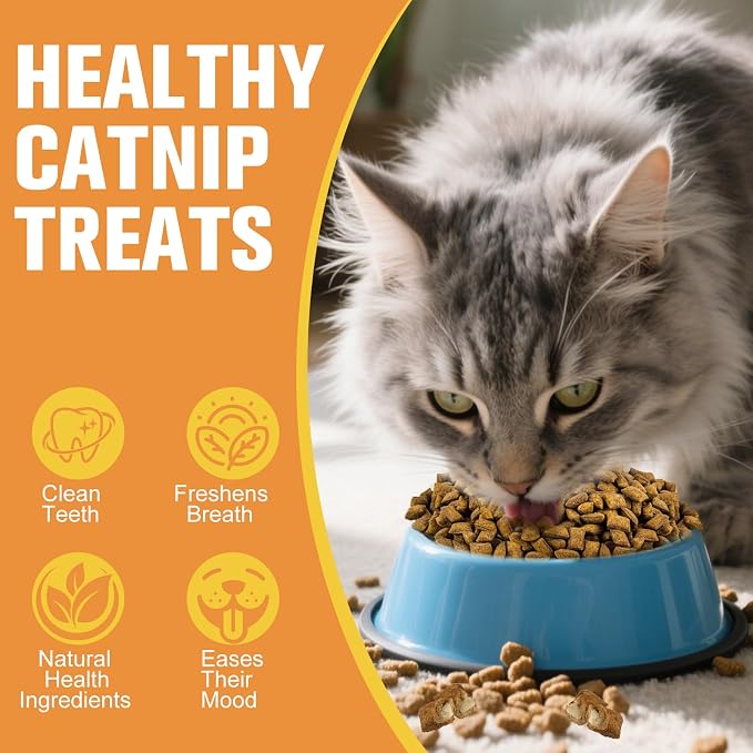 Healthy Catnip Treats - Natural Crunchy & Soft Cat Treats Healthy, Cat Breath Freshener, Dental Care & Digestive Support, Perfect Cat Gifts for Indoor Cats & Kittens, 5.64oz