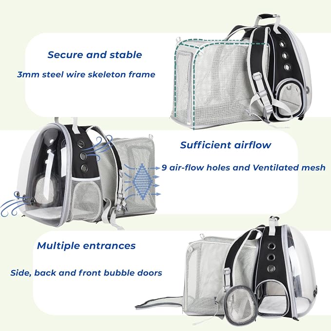 Lollimeow Cat Carrier Backpack, Expandable Bubble Pet Carrier for Cats and Small Dogs, Airline Approved Travel Backpack for Hiking, Walking & Outdoor Adventures - Supports up to 14 lbs