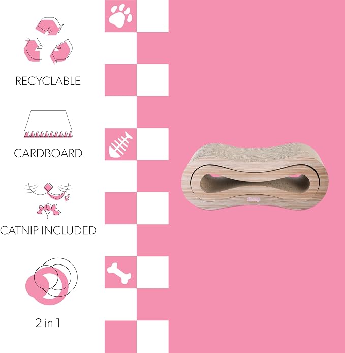 CSR1014C Suvi 26" Modern Cardboard Infinity 2-in-1 Lounge Bed Cat Scratcher with Catnip, Oak Wood
