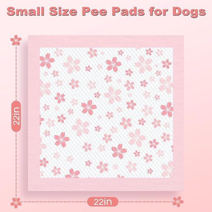 MIZOK Puppy Pads Pink 22x22in, Ultra Absorbent Wee Wee Pads with Pheromone Attractant, Decorative Cherry Blossom 6-Layer Leak-Proof Potty Training Pads, Disposable (100 Count)