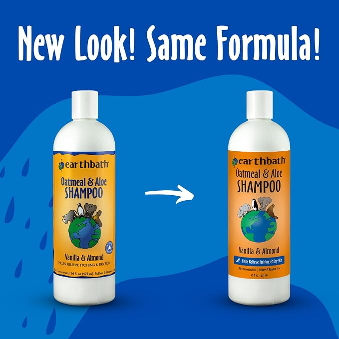 earthbath, Oatmeal & Aloe Dog Shampoo - Oatmeal Shampoo for Dogs, Itchy, Dry Skin Relief, Dog Wash, Made in USA, Cruelty Free Pet Shampoos - Vanilla & Almond, 16 Oz (1 Pack)