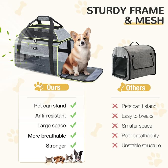 Lekereise Top-Expandable Pet Carrier 17x11x9.5 Inch Alaska Hawaiian Airline Approved Soft Sided Underseat to 12lbs Travel Carriers for Small Dogs and Cats with Locking Safety Zippers Anti-Scratch Mesh