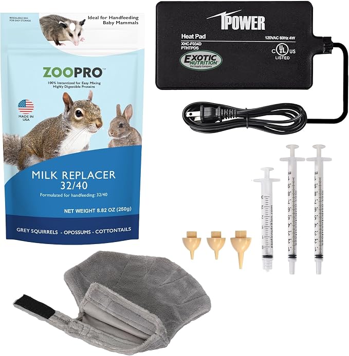 Exotic Nutrition Baby Squirrel Nursing Set (Expanded) - Milk Replacer, Feeding Syringes