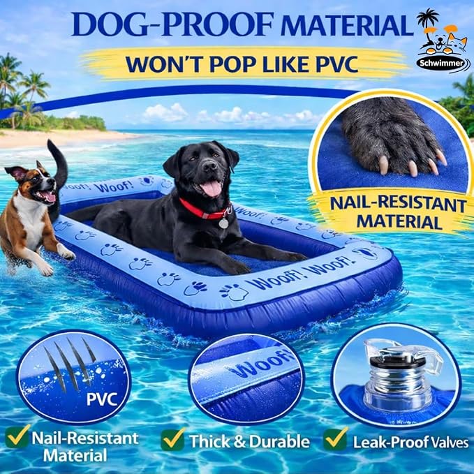 Schwimmer Dog Pool Float – Premium Pool Float for Large Dogs up to 220lbs – Durable & Inflatable Dog Raft for Pool, Lake & Beach – Comfortable & Safe Floating Mat for Summer Fun - Dog Floatie
