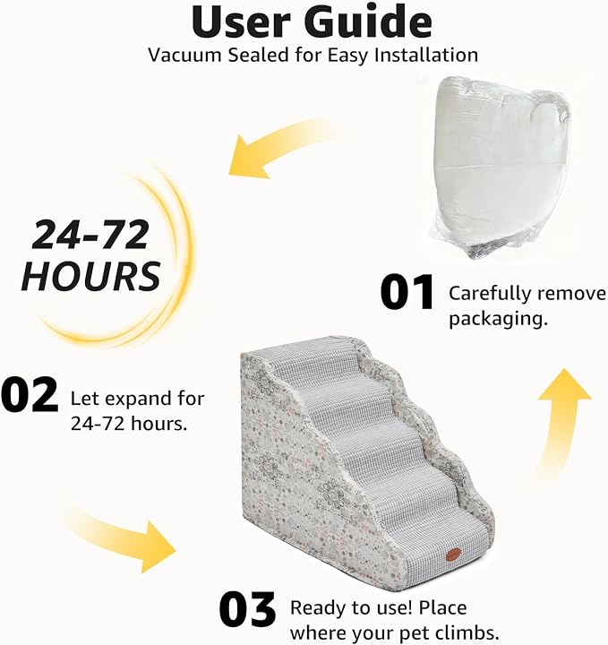 Woochpet Side Armrest Dog Stairs for High Beds Up to 26-30",5 Tier Wider Curved with Weighted Base Plate, Washable Cover Gentle Slope Steps, Bed & Couch Ladder for Small Medium Dogs & Senior Cat