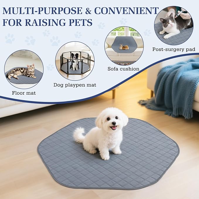 2-in-1 Small Animals Playpen with Pad, Waterproof Small Pet Cage Tent with Reusable Pad, Portable Outdoor Yard Fence with 3 Metal Rod for Chick/Kitten/Puppy/Guinea Pig/Rabbits/Chinchillas, Purple+Gray