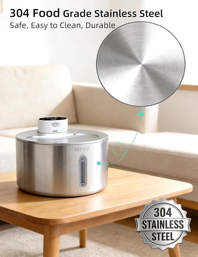 Cat Water Fountain Stainless Steel,135 Fl Oz/4L Wireless Automatic Cat Water Dispenser Large,5000mAh Battery Operated,for Cats & Dogs Indoor (Cat Fountain + 7 Set Filter)