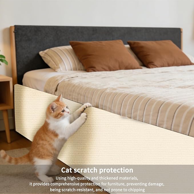 2 Pcs Beige Cat Scratch Mat, 78.7"x15.8" Self-Adhesive Cat Carpet, Trimmable DIY Cat Scratch Pad for Furniture, Couch Protector from Cats, Sofa Protector for Cats, Wall, Cat Tree Replacement Pos