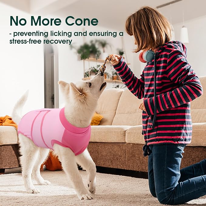 Kuoser Recovery Suit for Dogs, Soft Dog Spay Suit for Female Surgery Recovery, Breathable Dog Neuter Recovery Suit Male, Anti Licking Dog Onesie for Abdominal Wounds Cone Alternatives, Pink XS