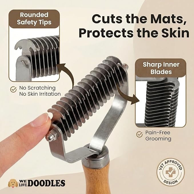 We Love Doodles Pet Dematting Comb and Metal Dog Grooming Comb Bundle - Deshedding Undercoat Rake | Removes Tangles & Matts | Dematting Pet Combs | Detangler For Matted Hair | for All Hair Types