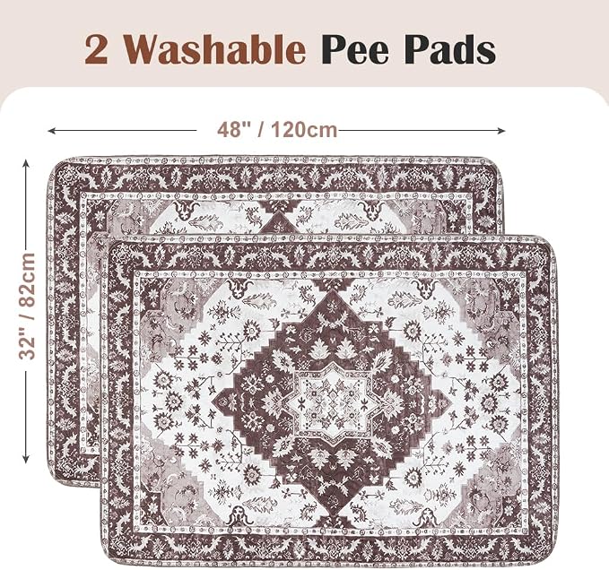 Washable Pee Pads for Dogs 2 Pack Reusable Puppy Training Pads 48"x32" Super Absorbent Waterproof Dog Training Pads, Non-Slip Potty Pads Whelping Pads Litter Mat Pet Supplies - Brown Medallion