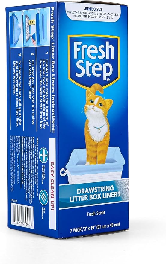 Fresh Step Jumbo Drawstring Cat Litter Box Liners Scented Heavy Duty Kitty Litter Bags X-Large Oval or Rectangle Pans Easy Lift Out Cleanup 36 x 19 IN 7 Count 36 Pack Scented Bulk Multi-Pack