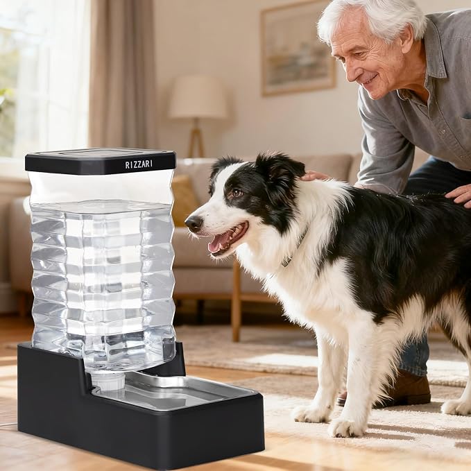 RIZZARI 10L Stainless Steel Dog Water Dispenser – Large Capacity Gravity Auto-Refill Waterer with Anti-Tip Design for Large Dogs, Ideal for Living Rooms, Offices & Indoor Pet Spaces