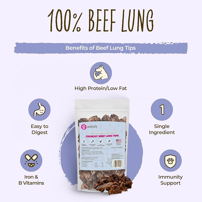Pawsomely Healthy Beef Lung Dog Treats – 100% Single Ingredient Air-Dried Training Rewards – No Fillers or Additives, Grain-Free – Low Fat & High Protein – Made in USA, 3.5 oz