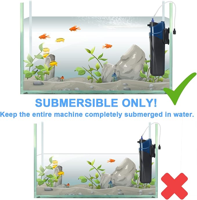 COOSPIDER Fish Tank Filter U-V JUP-02 Submersible Aquarium Filter Green Clean Machine 132gph for 20-60 Gallon Small Fish Tank Internal Pump for Turtle Tank, Air Supply & Oxygen Enhancement