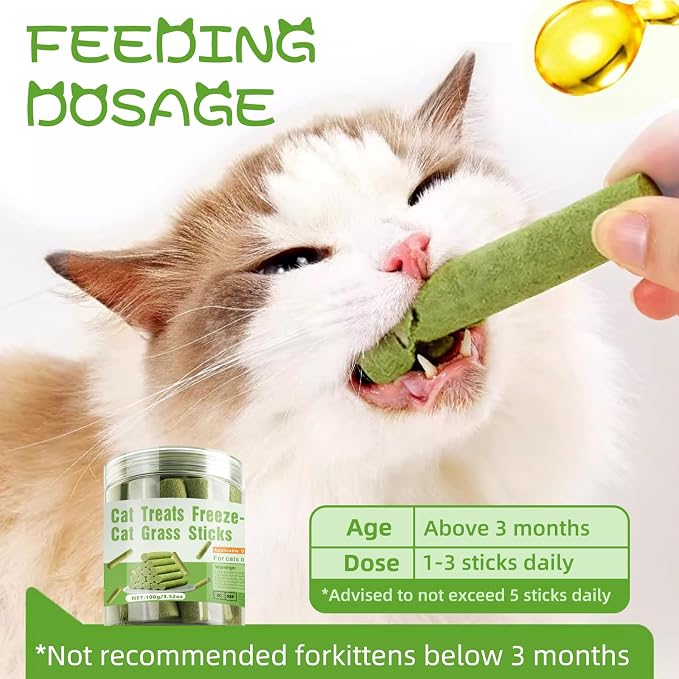 Cat Natural Grass Teething Sticks 100g, Kitten Chew Stick for Hairball Removal, Dental Care, Increase Appetite, Catnip Toys Cat Nip Treat Toys Edible Kitty Toys for Indoor Kittens (Medium, catnip)